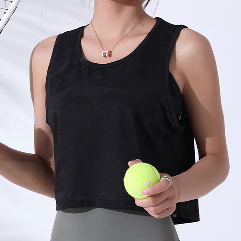 Femmes Camouflage course gilet Fitness haut court sans manches maille Yoga chemises respirant entraî