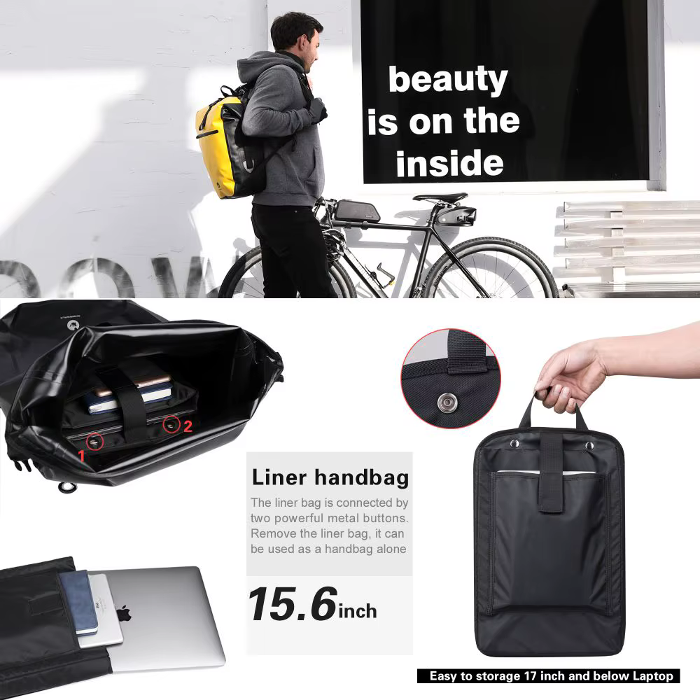 Rhinowalk – sac de vélo 100% étanche, grande capacité de 27l, multifonctionnel, porte-bagages arrièr