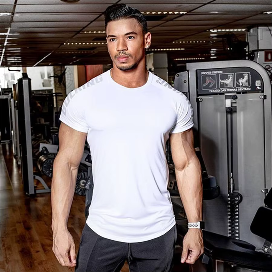 Compression séchage rapide T-shirt hommes course Sport maigre T-shirt court homme Gym Fitness muscul