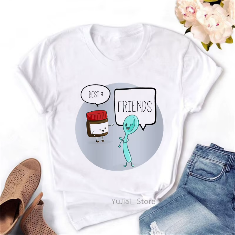 T-shirt manches courtes femme blanc, estival et humoristique, avec I Love Nutella, 2024