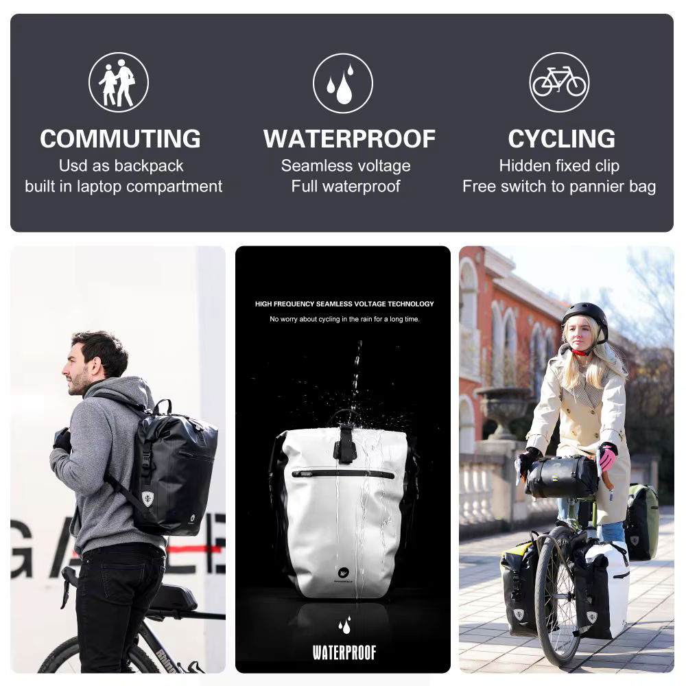 Rhinowalk – sac de vélo 100% étanche, grande capacité de 27l, multifonctionnel, porte-bagages arrièr