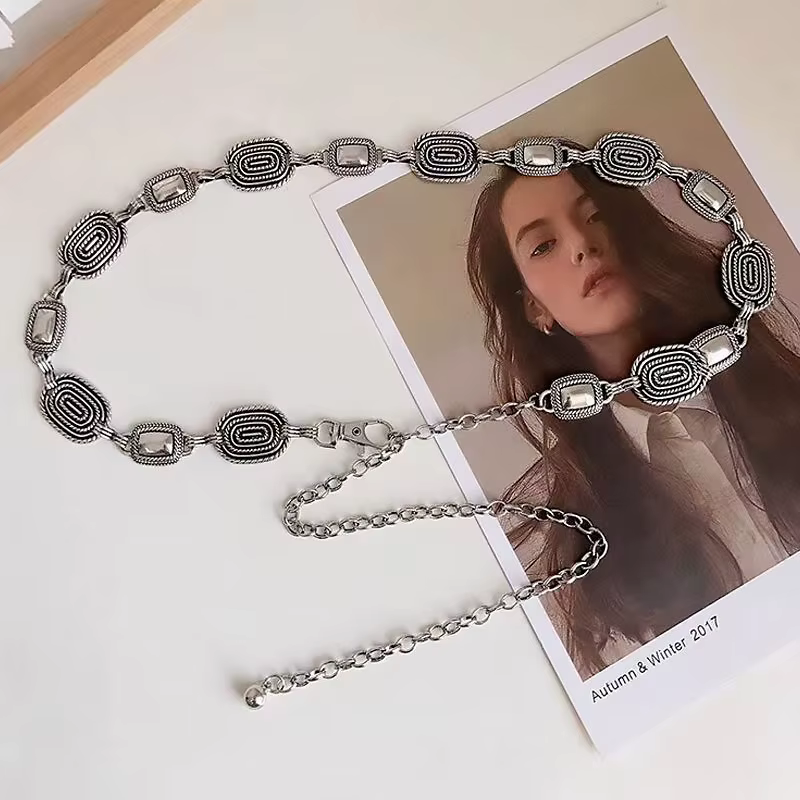 Chaîne de taille vintage, ceinture en métal pour femme, nouveau style estival, polyvalente pour robe