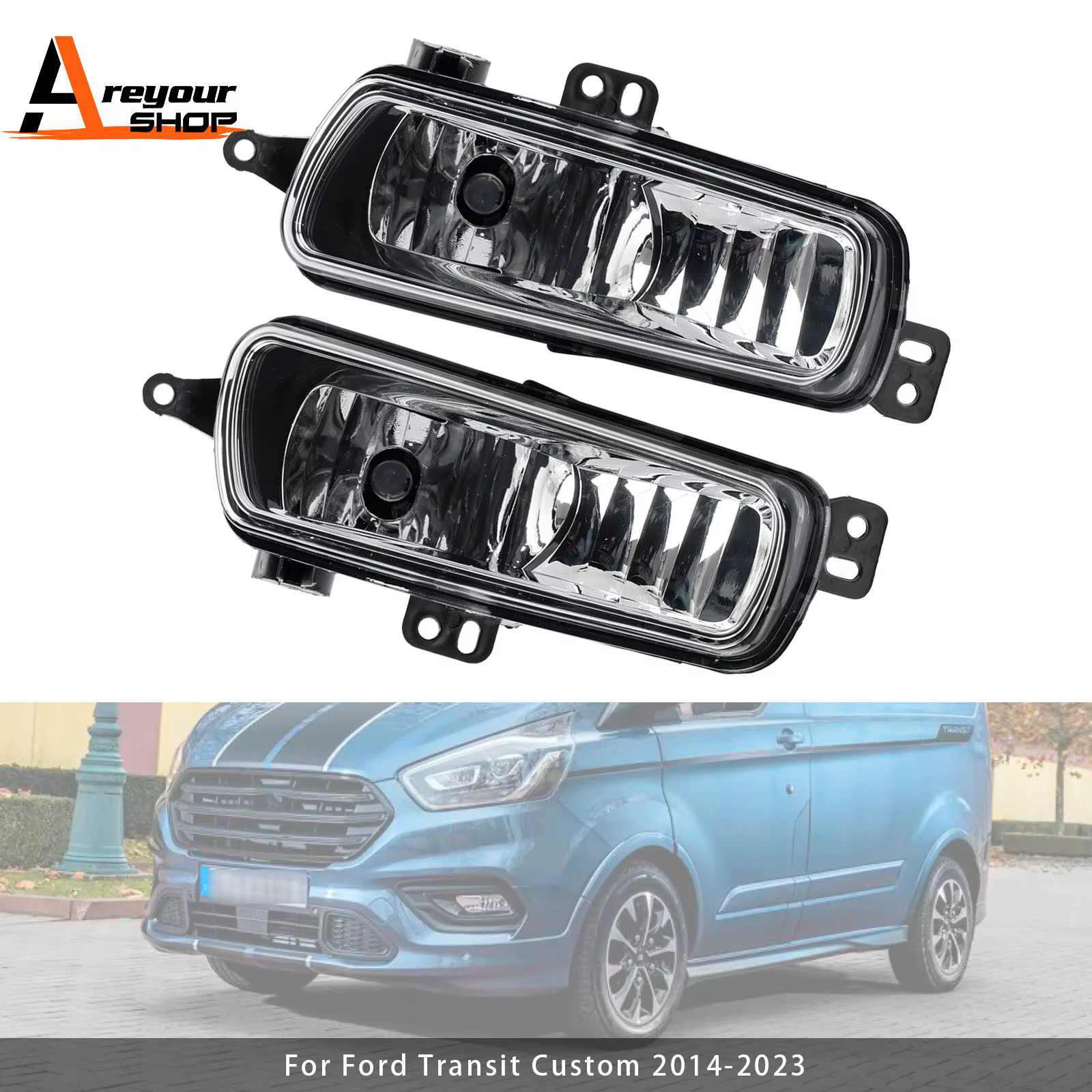 Paire de phares antibrouillard avant avec ampoules pour Ford Transit Custom 2014 – 2023