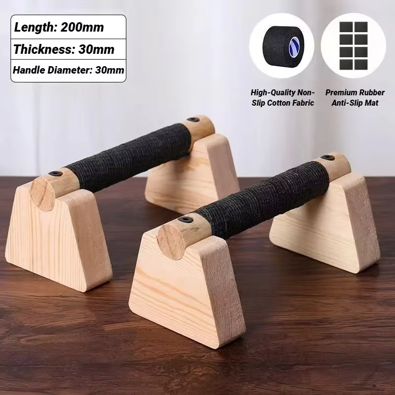 1 Paire de Barres de pompes en bois pour exercices de fitness, entraînement de musculation et stand-