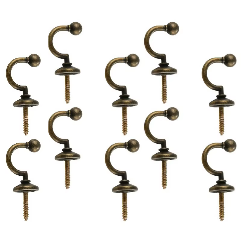 10 crochets de rideau décoratifs en métal couleur bronze antique, crochets de suspension de rideau m