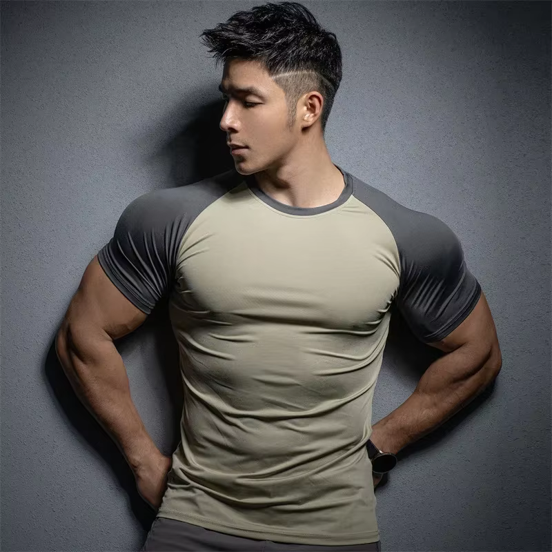 T-shirt de sport à manches courtes pour hommes, élastique, séchage rapide, couleur pure, loisirs, co