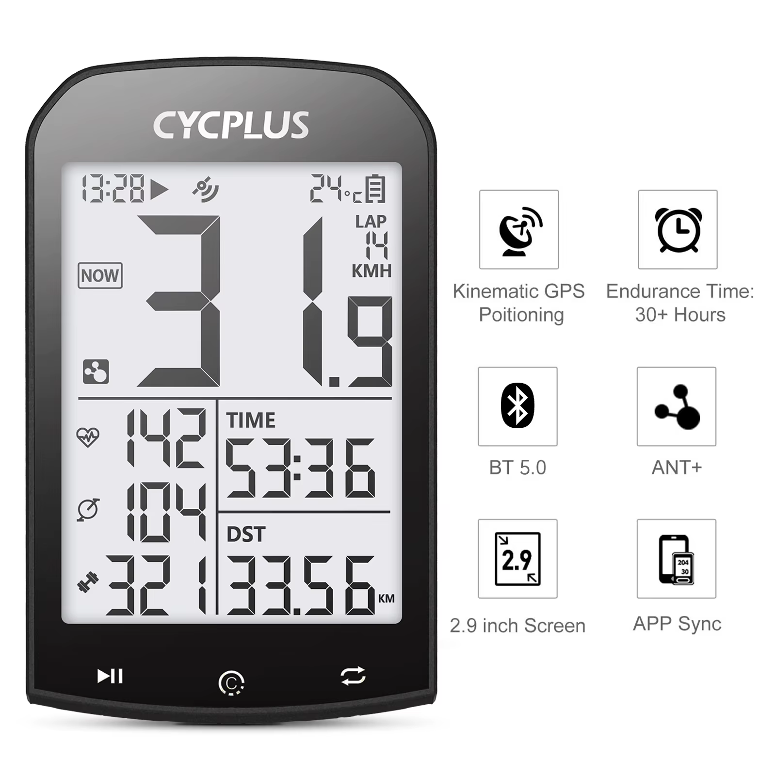 CYCPLUS-Ordinateur de vélo GPS Dallas, compteur de vitesse de vélo, Bluetooth 5.0 ANT +, compteur de