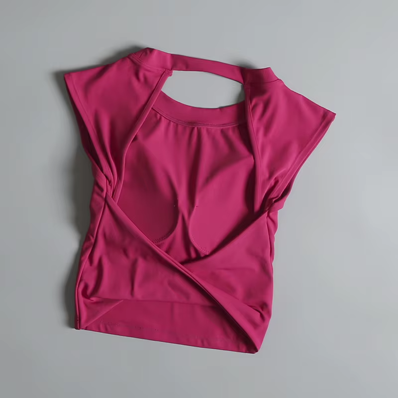 T-shirt de sport pour femmes en été, court, Sexy, dos nu, costume de Yoga intégré, gilet de course, 