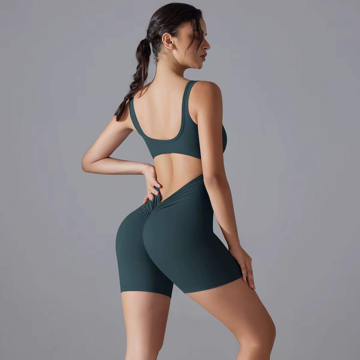 Nouveau V dos Scrunch sport combinaison femmes barboteuses de gymnastique sans manches vêtements de