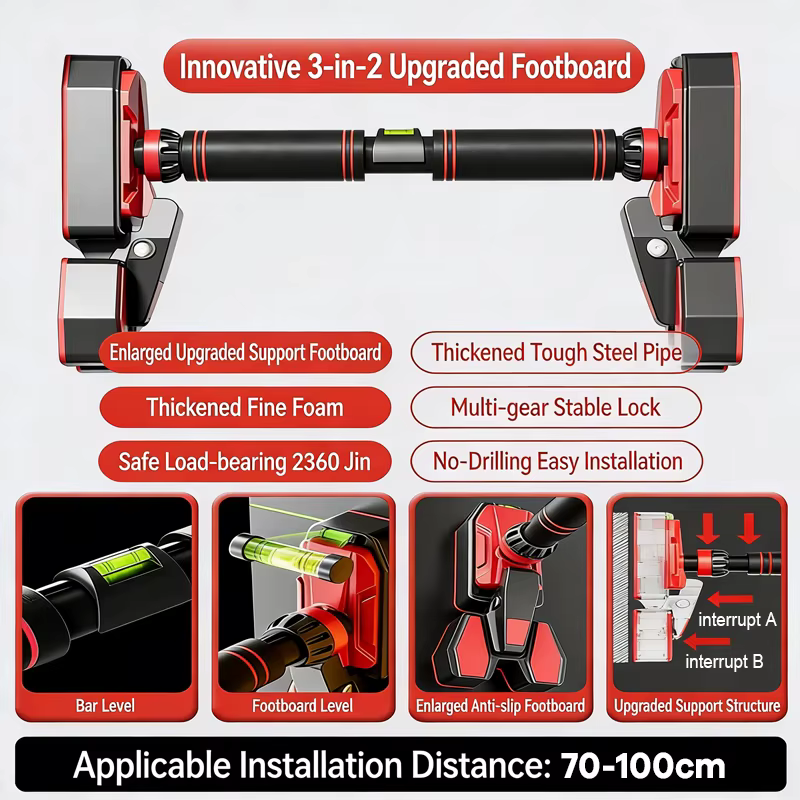 Barre de traction sans perceuse pour porte, charge robuste avec larges coussinets de Support pour l'