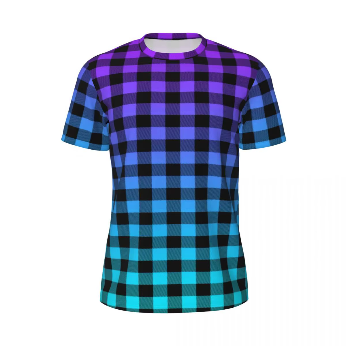 T-shirt de sport à carreaux pour hommes, t-shirts d'été à col rond, motif Streetwear, bleu, violet, 