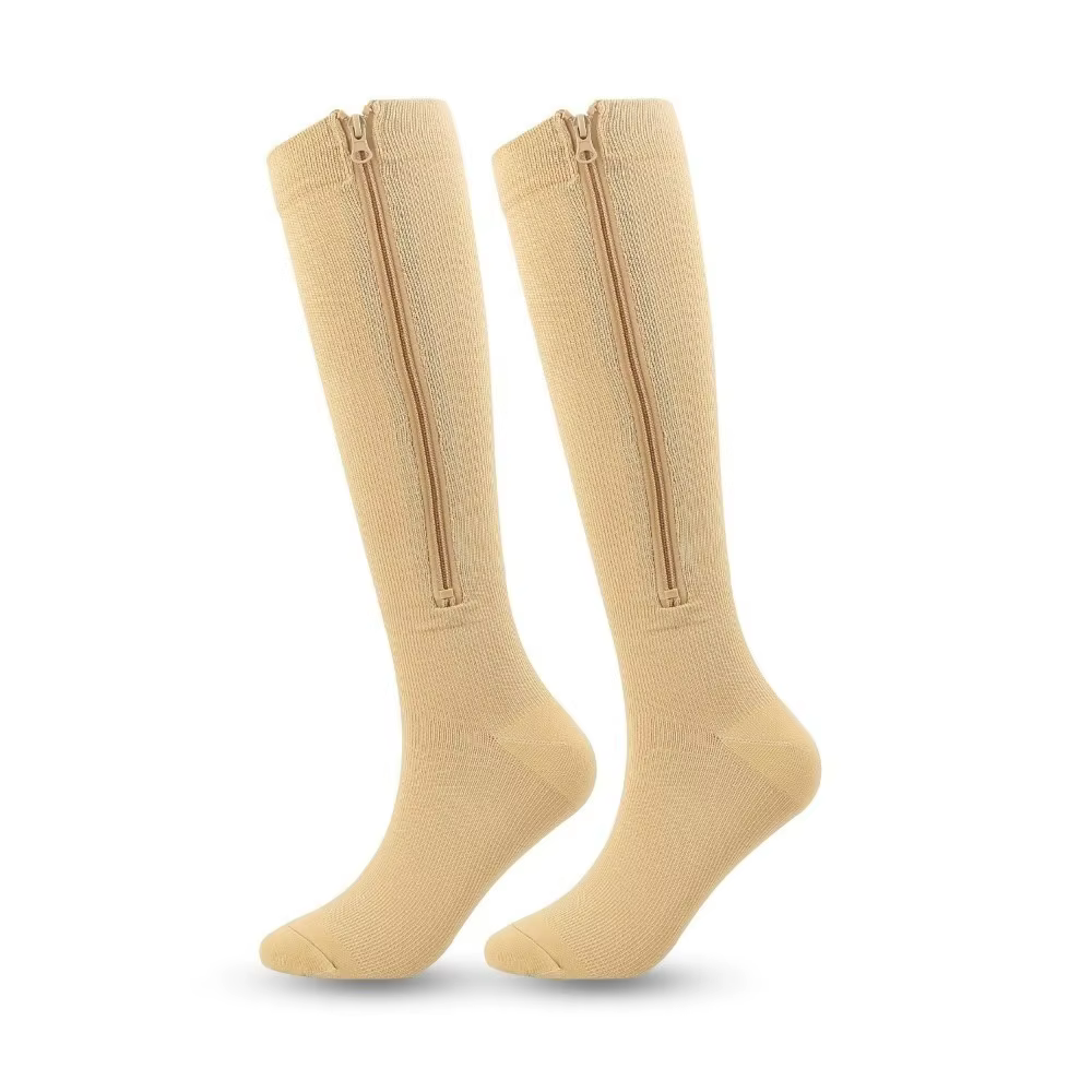 Chaussettes de compression à rayures tendance, douces, respirantes, avec fermeture éclair, confortab
