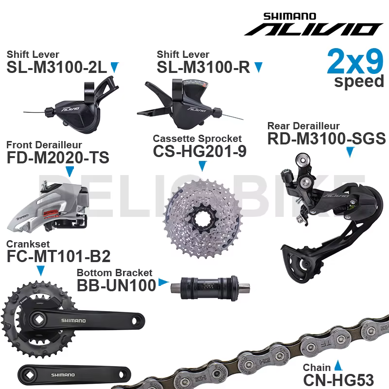 WinterMANO-Groupe ALIVIO M3100 2x9 vitesses avec manette de vitesse arrière et dérailleur avant M202