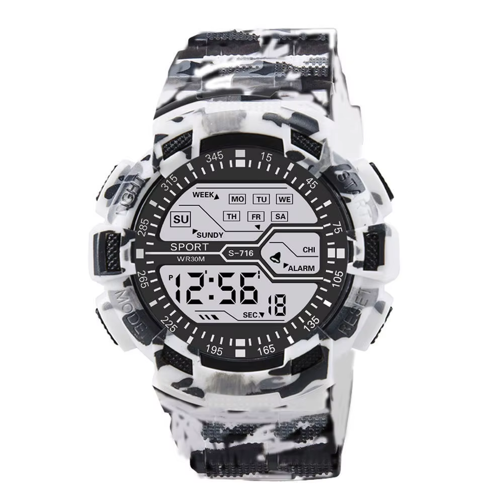 Sport de plein air hommes montre multifonction grand écran LED électronique étanche lumineux militai
