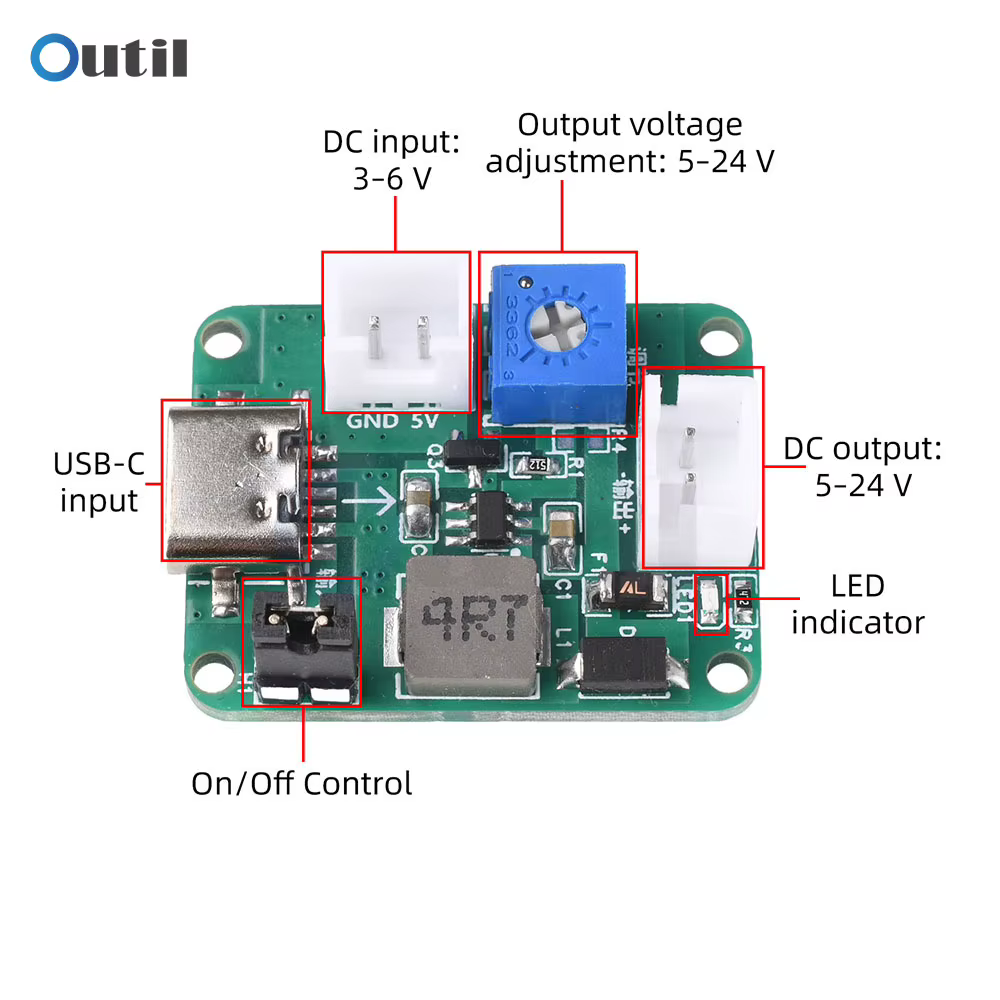Module convertisseur boost réglable à double entrée 3-6V vers sortie 5V 9V 12V 24V avec protection c