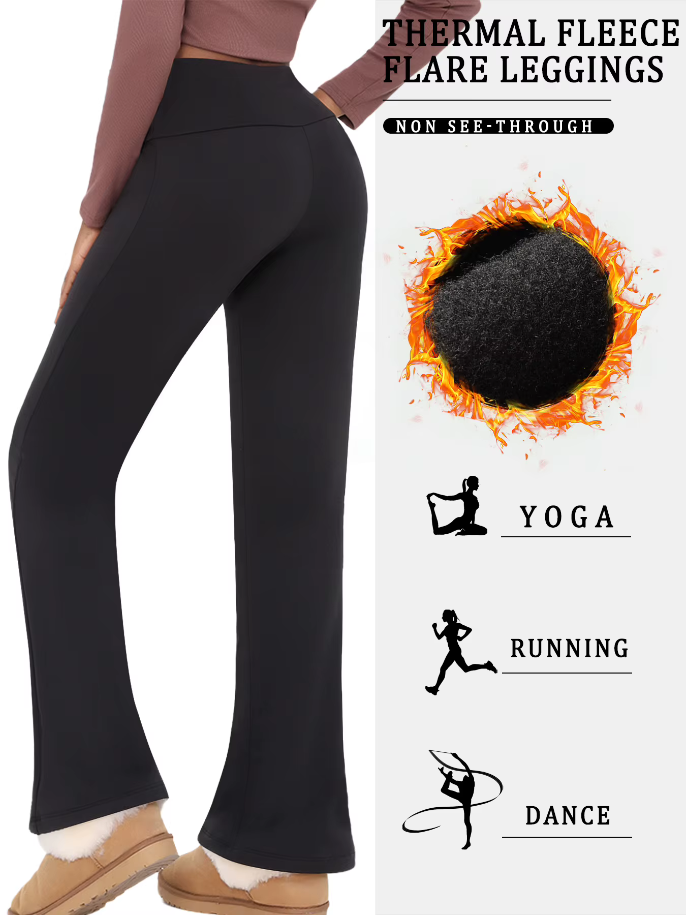 Leggings évasés en polaire taille haute pour femme – Pantalon bootcut super doux avec contrôle du ve