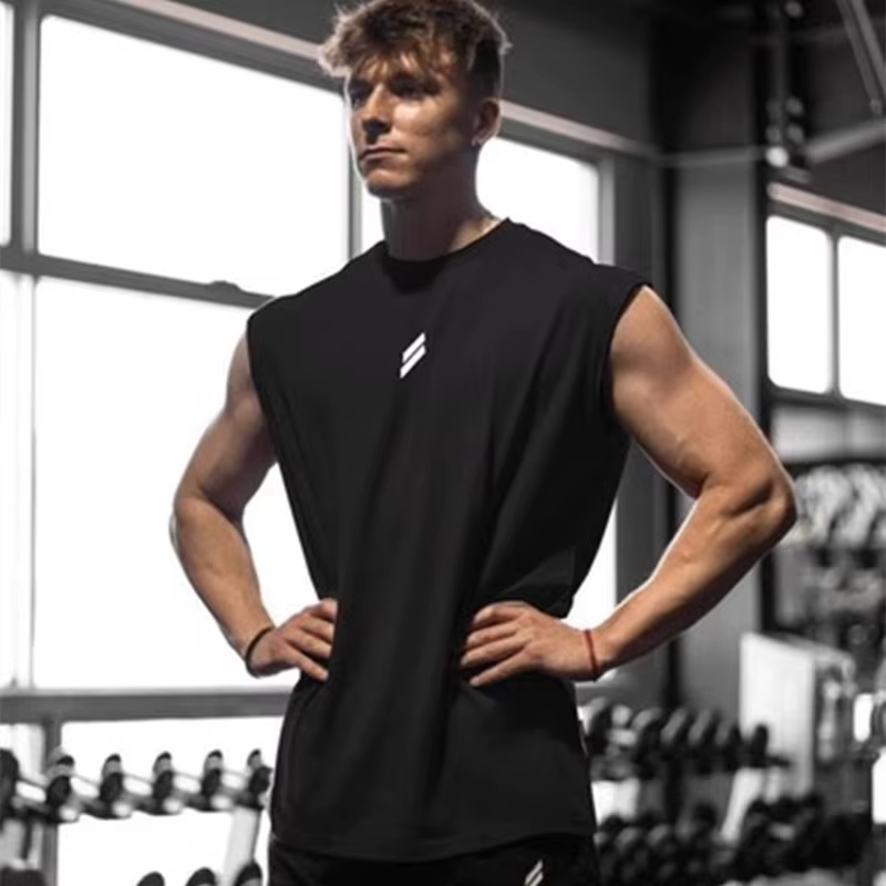 Débardeur de sport d'été pour hommes, respirant, coupe ample, T-shirt sans manches, gilet à séchage 
