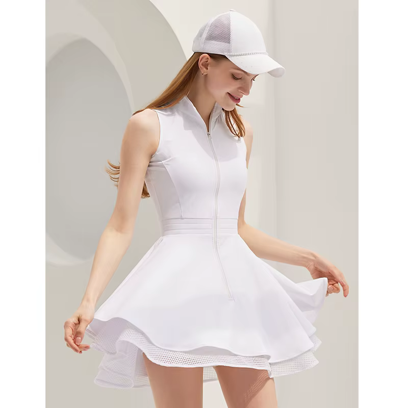 Mode Tennis Golf vêtements dames sans manches dentelle robe de sport séchage rapide demi fermeture é