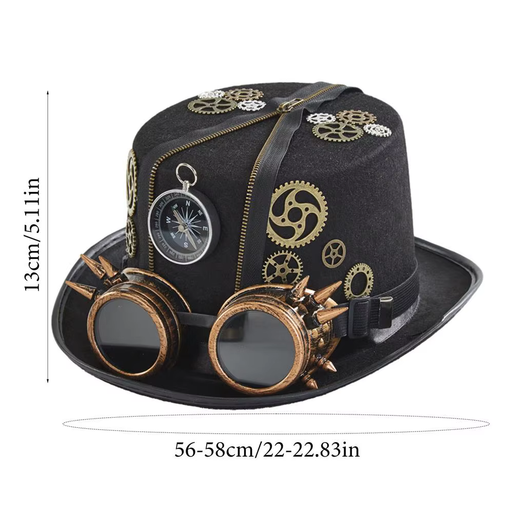 Chapeaux steampunk avec lunettes de protection, couvre-chef de costume, chapeau d'Halloween avec lun