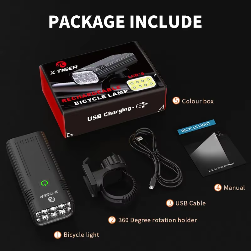 X-TIGER Vélo Lumière Ensemble Puissant USB Rechargeable Lumineux 10000mAh Vélo Feux Avant IPX5 Étanc