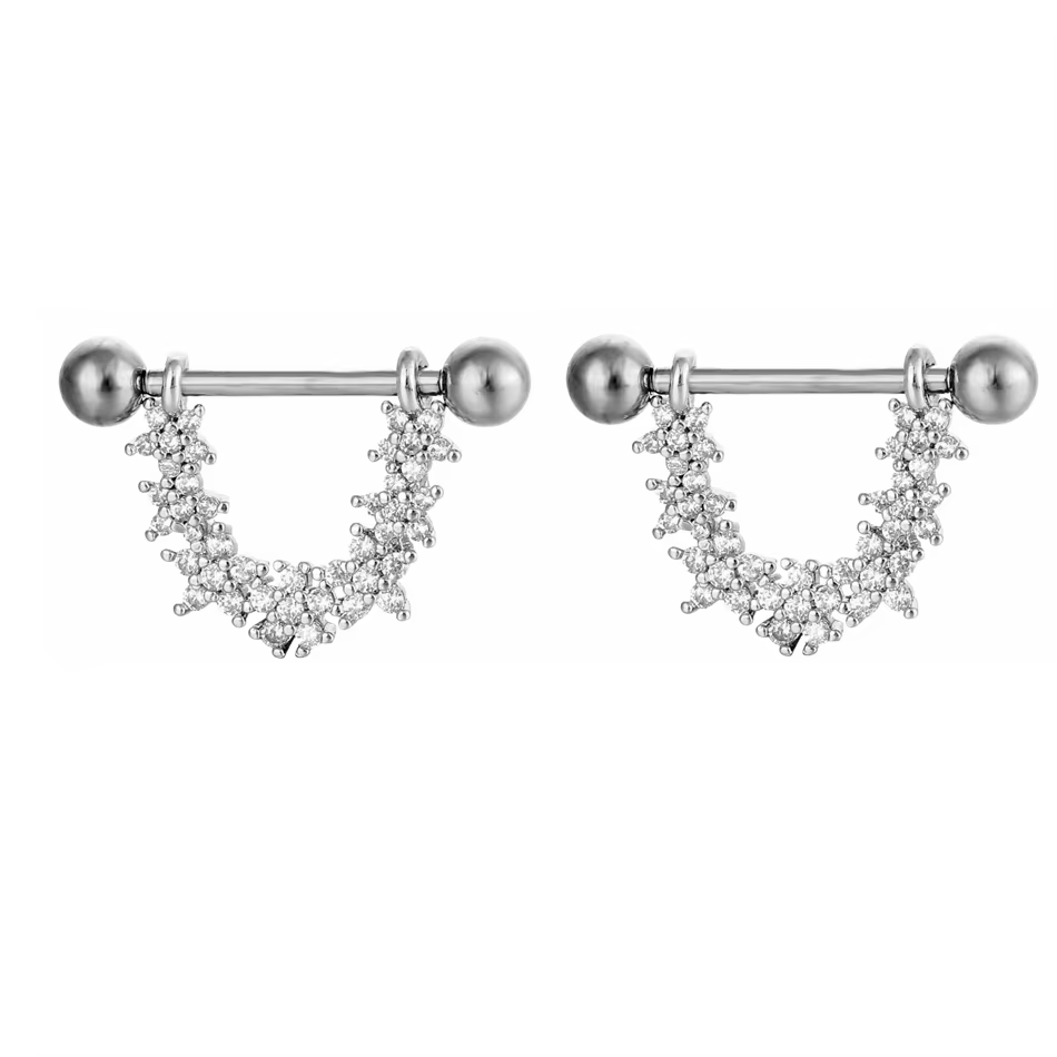 Lot de 2 Piercings de téton en titane 16G 14G avec zircon cubique, anti-allergiques, pour femme, acc