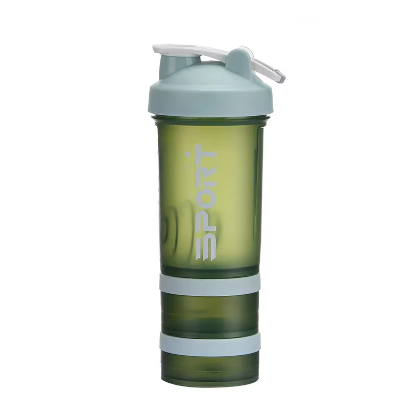 Bouteille Shaker de poudre de protéines d'eau de sport à 3 couches de 500ML, bouteille de voyage en 