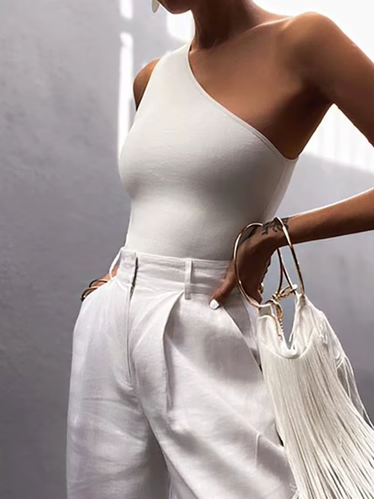 Débardeur de sport pour femmes, haut court Sexy, gilet décontracté, asymétrique épaule dénudée, tenu