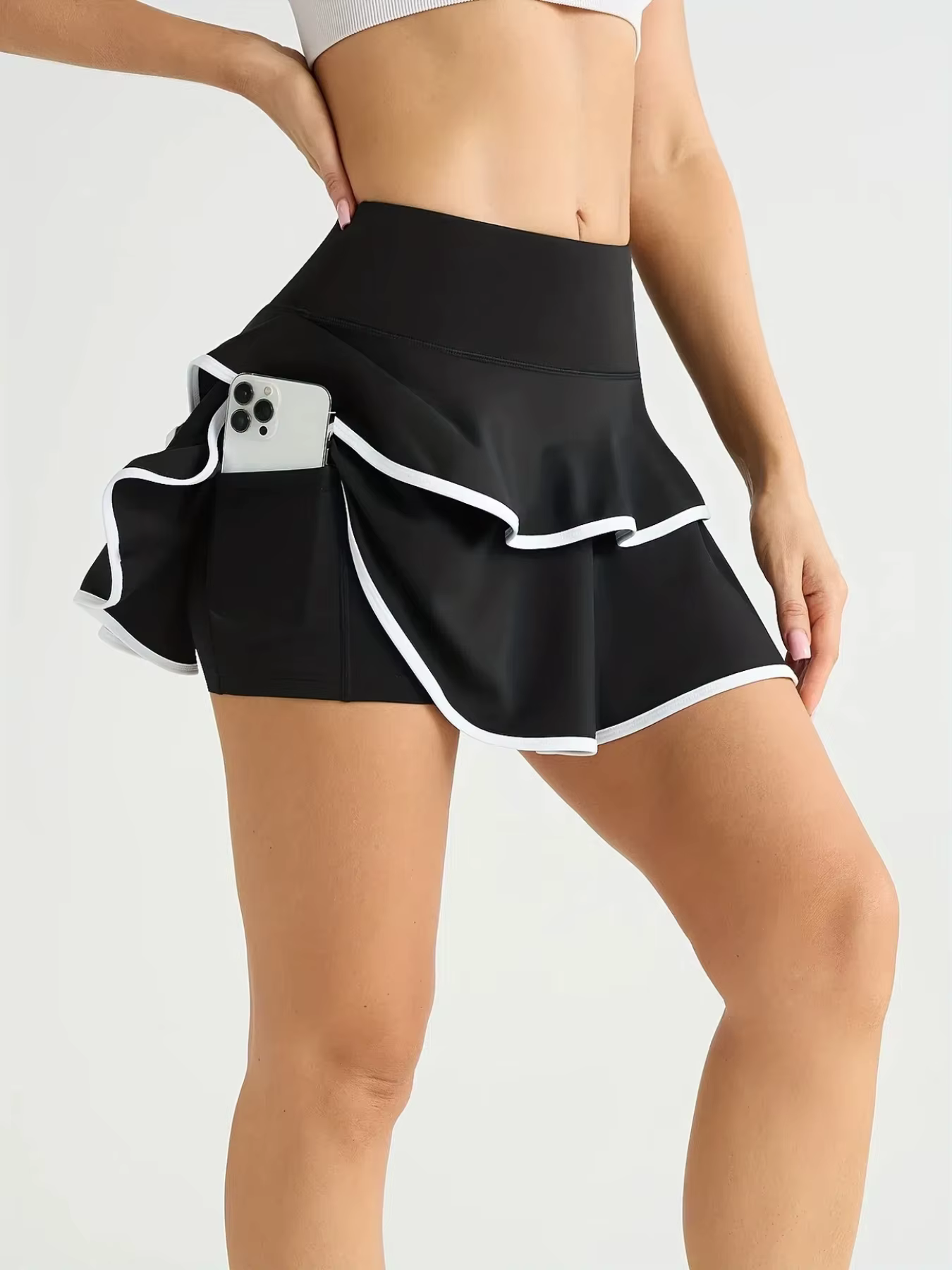 Jupe-short bloc de couleur taille haute pour femmes, avec poches intérieures, jupes plissées de Tenn