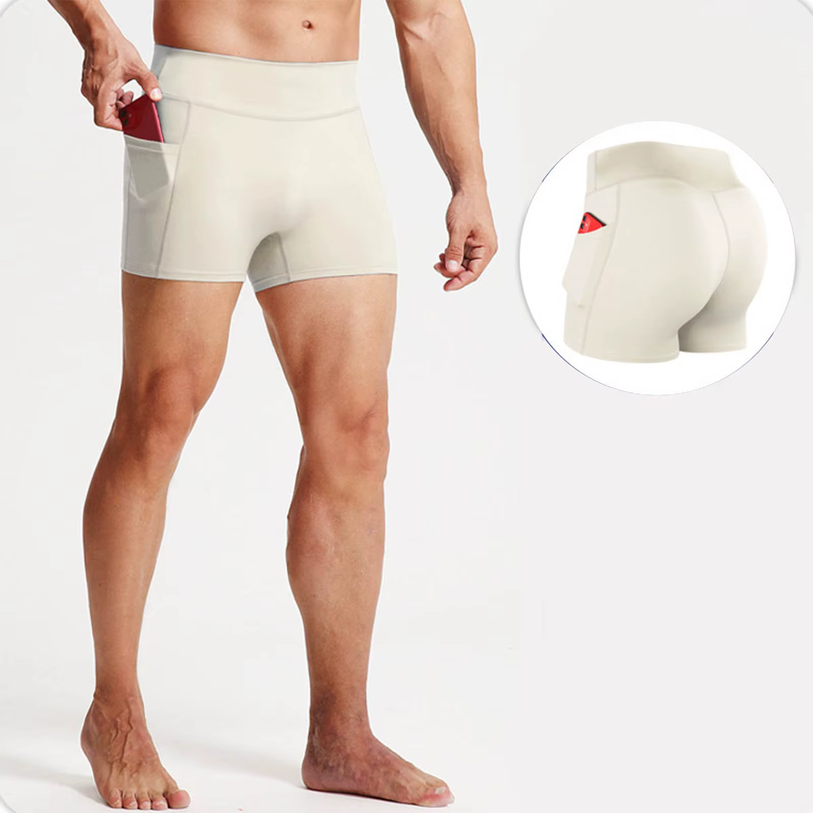 Leggings 3/4 pour hommes, shorts de sport pour hommes, poches latérales, haute élasticité et respira