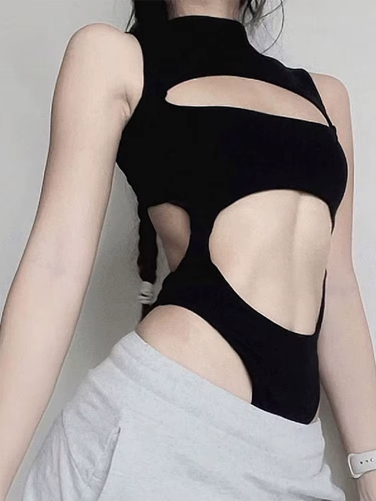 Gilet sans manches ajouré pour femme, combinaison Sexy, vêtements de rue, style gothique, dos nu