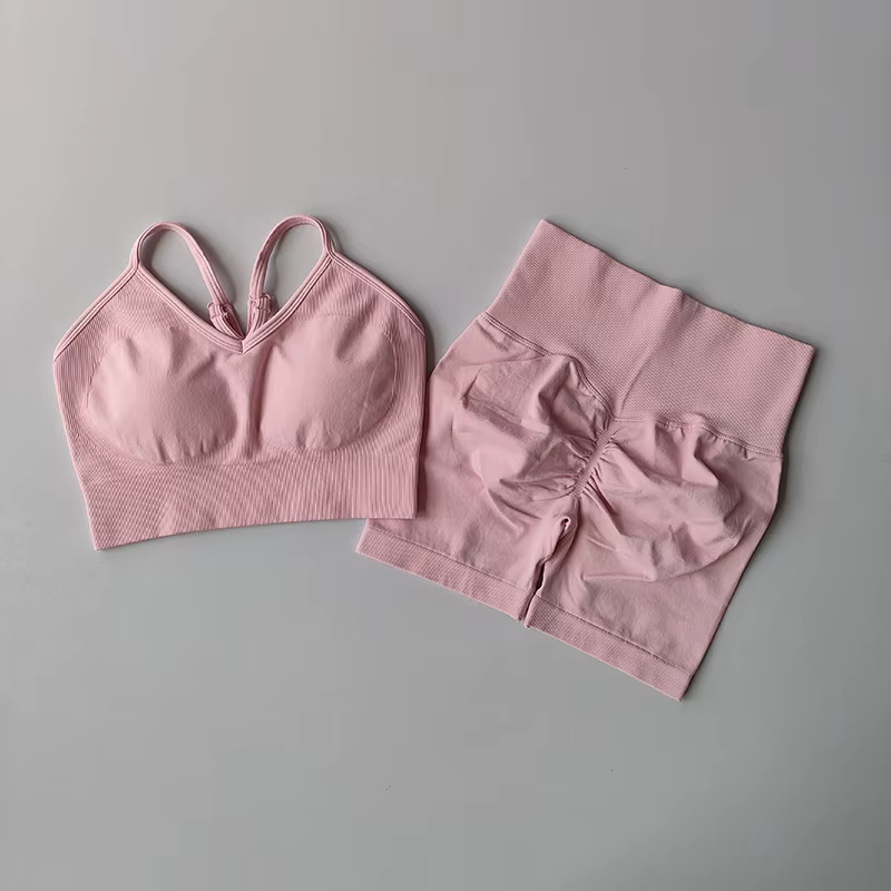 Ensembles d'entraînement pour femmes, soutien-gorge de sport dos en V avec short taille haute, tenue