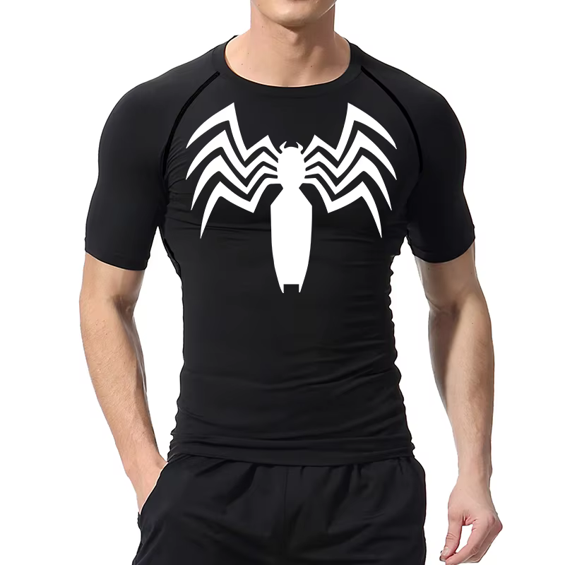 Chemises de compression à imprimé araignée pour hommes, t-shirt de course athlétique, t-shirts à séc