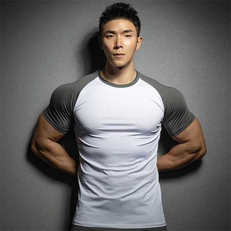 T-shirt de sport à manches courtes pour hommes, élastique, séchage rapide, couleur pure, loisirs, co