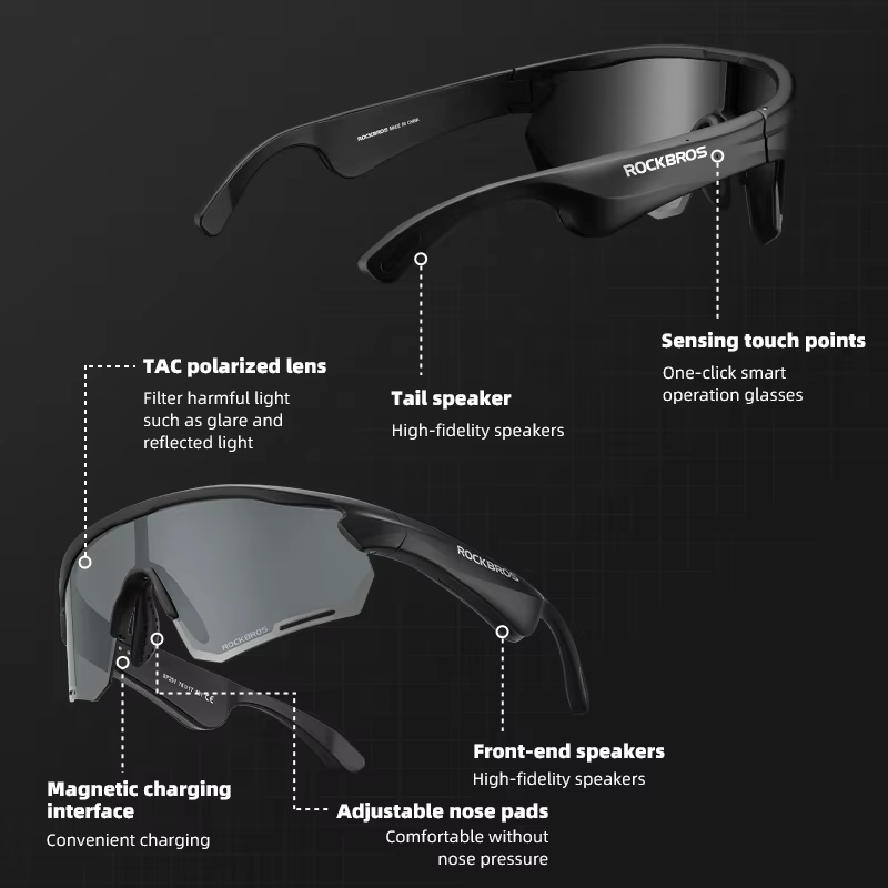 ROCKBROS Bluetooth lunettes polarisées cyclisme lunettes UV400 protéger appel téléphonique MP3 120 m