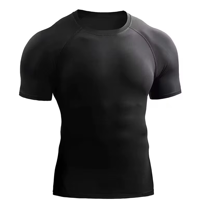 Vêtements de fitness pour hommes, sports de plein air, t-shirt à manches courtes à séchage rapide, e