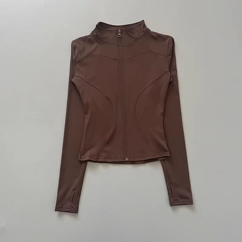 Veste d'entraînement pour femmes, extensible, ajustée, fermeture éclair sur le devant, manches longu