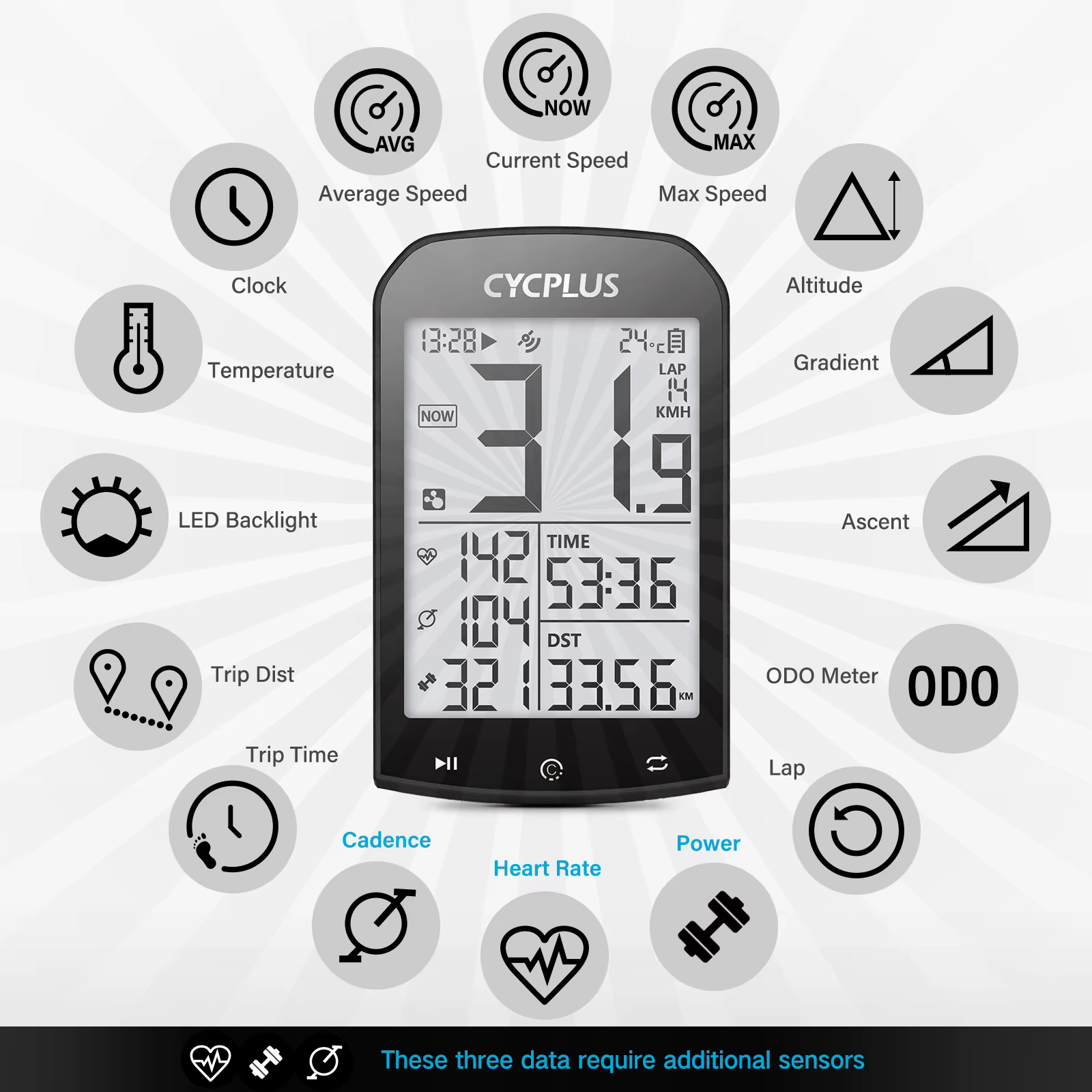 CYCPLUS-Ordinateur de vélo GPS Dallas, compteur de vitesse de vélo, Bluetooth 5.0 ANT +, compteur de