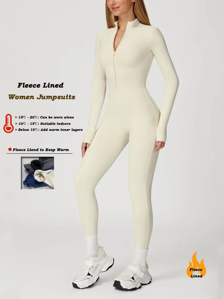Combinaison de sport pour femme VITALINOVO, doublée polaire, à manches longues, zippée, pour yoga, c