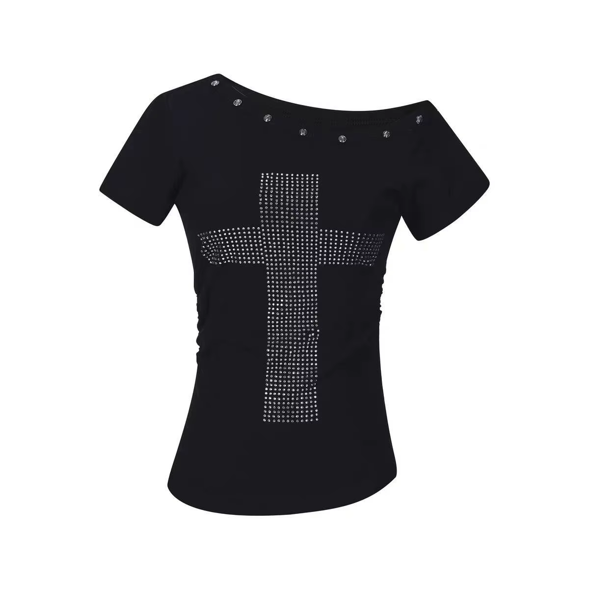 T-shirts graphiques Yedinas Cross, coupe slim, noirs, manches courtes, vêtements des années 2000, st
