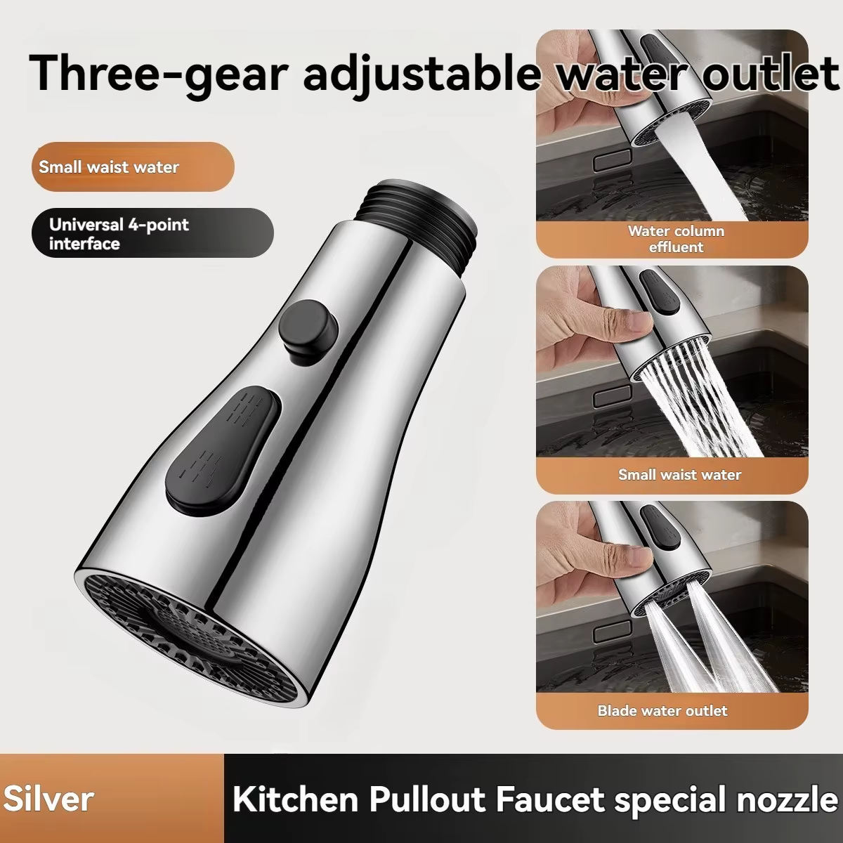 Buse de pulvérisation de robinet extractible pour cuisine, connexion 1/2 pouces, 3 Modes ABS, économ
