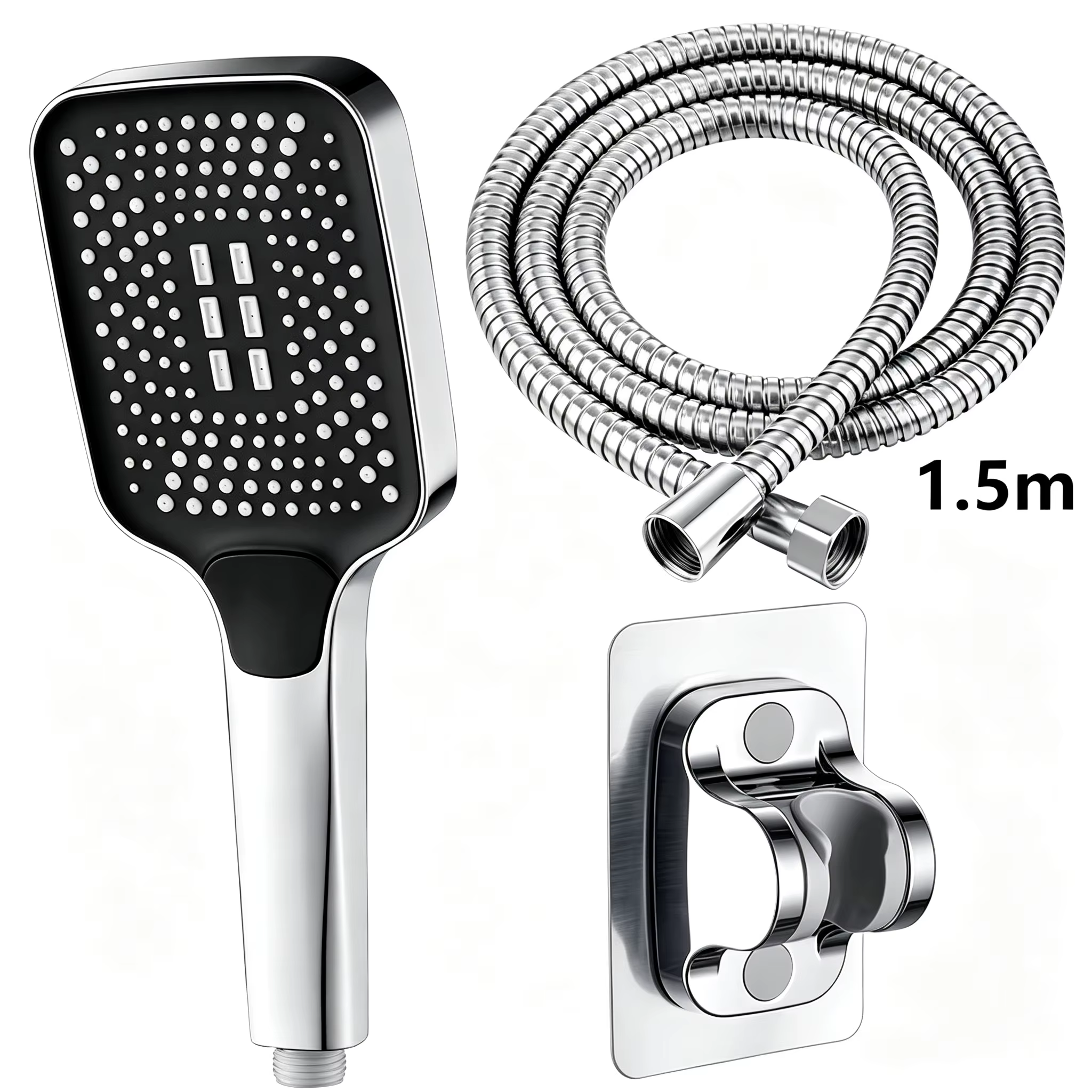Système de douche carré noir 300 mm avec pommeau de pluie et douchette à main haute pression 3 modes