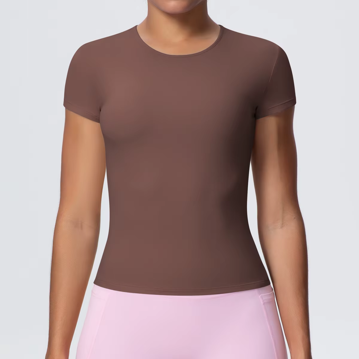 Femme couleur unie haut d'entraînement T-Shirt séchage rapide respirant à manches courtes sport de g