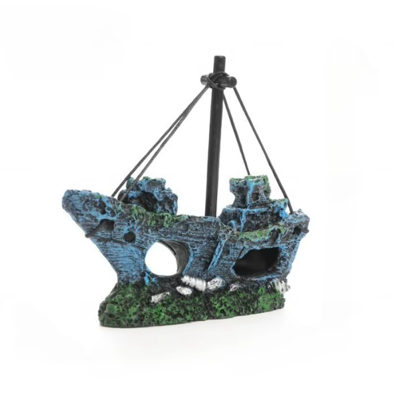 Décoration de paysage d'aquarium en résine, bateau coulé, accessoire pour aquarium, ornement de bure