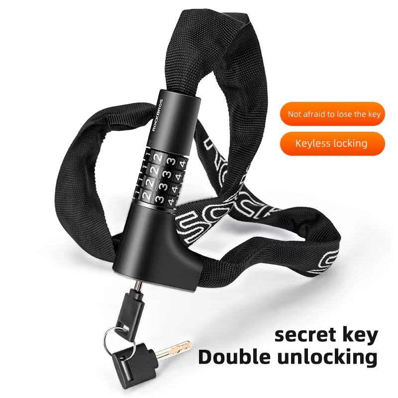 ROCKBROS – serrure de chaîne de vélo avec mot de passe, antivol, résistante à l'usure, en alliage de