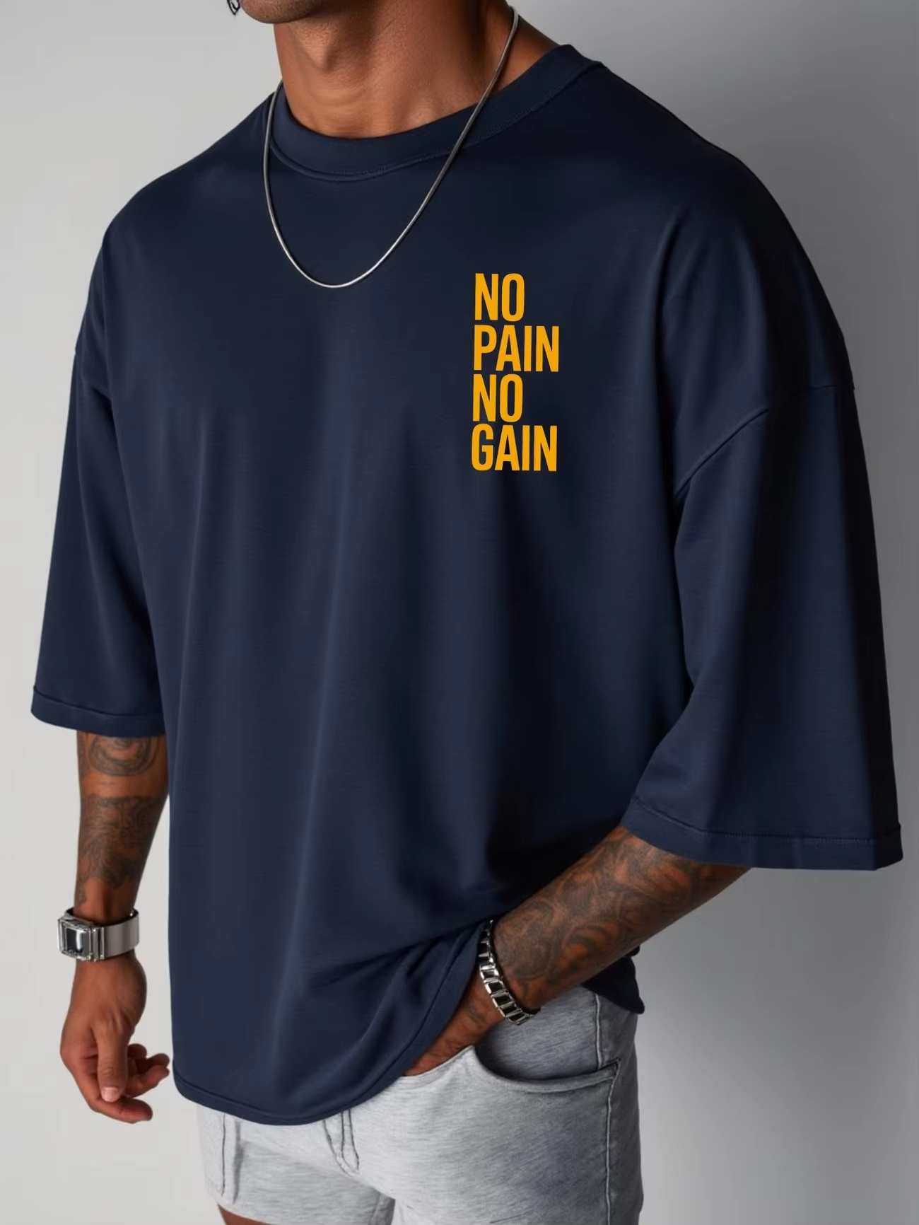 T-shirt de sport NO PAIN NO GAIN pour hommes et femmes, en coton, streetwear, oversize, mode sportiv