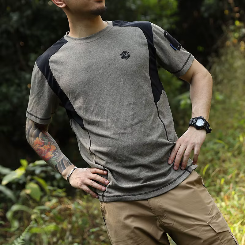 Levez songear-T-shirt de sport à manches courtes, étiquette bleue, avec aileron de requin, séchage r