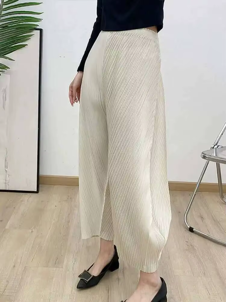 LANMREM-Pantalon sarouel plissé pour femme, tenue élégante et décontractée, couleur unie, nouvelle c