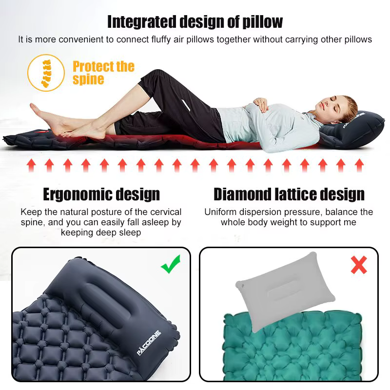 Camping en plein air Gonflable Matelas Couchage Pad Avec Oreillers Ultra Léger Air Mat Intégré Gonfl
