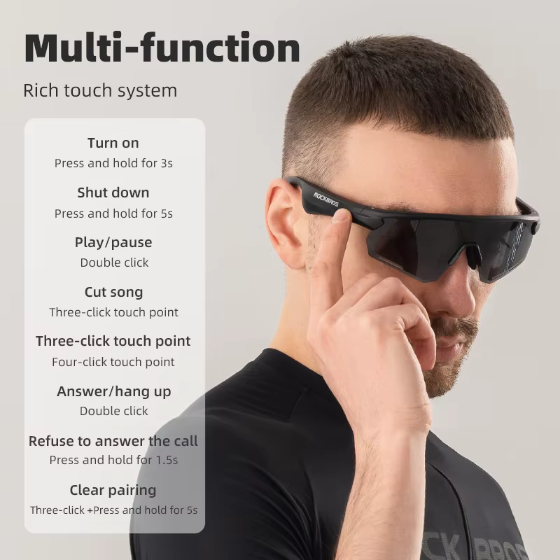 ROCKBROS Bluetooth lunettes polarisées cyclisme lunettes UV400 protéger appel téléphonique MP3 120 m