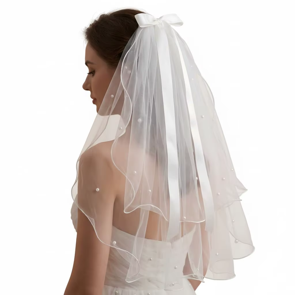 Voile de mariée blanc avec nœud, accessoire de fiançailles, pince à cheveux pour femme, accessoires